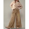 image:imageCHARTOU Womens Baggy Wide Leg Denim Pants Drawstring Midi Waisted Flare Jeans Ruffle Pleated Button JeansKhaki