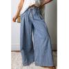 image:imageCHARTOU Womens Baggy Wide Leg Denim Pants Drawstring Midi Waisted Flare Jeans Ruffle Pleated Button JeansPinstripes