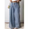 image:imageCHARTOU Womens Baggy Wide Leg Denim Pants Drawstring Midi Waisted Flare Jeans Ruffle Pleated Button JeansPinstripes