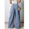 image:imageCHARTOU Womens Baggy Wide Leg Denim Pants Drawstring Midi Waisted Flare Jeans Ruffle Pleated Button JeansPinstripes