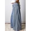 image:imageCHARTOU Womens Baggy Wide Leg Denim Pants Drawstring Midi Waisted Flare Jeans Ruffle Pleated Button JeansPinstripes