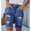 image:imageCHARTOU Womens Denim Bermuda Shorts Distressed Ripped Stretchy Jean Shorts with PocketsDark Blue