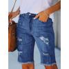 image:imageCHARTOU Womens Denim Bermuda Shorts Distressed Ripped Stretchy Jean Shorts with PocketsDark Blue