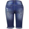 image:imageCHARTOU Womens Denim Bermuda Shorts Distressed Ripped Stretchy Jean Shorts with PocketsDark Blue