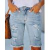 image:imageCHARTOU Womens Denim Bermuda Shorts Distressed Ripped Stretchy Jean Shorts with PocketsLight Blue