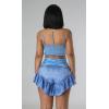 image:imageCHARTOU Womens Sexy High Waist Ruffled Flare Bottom Flowy Denim Jeans Mini ShortsBlue