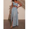 image:imageCHARTOU Womens Smocked High Waisted Button Fly Maxi Jean Skirts Lightweight Denim Flowy Long Skirt with SlitBlue