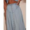 image:imageCHARTOU Womens Smocked High Waisted Button Fly Maxi Jean Skirts Lightweight Denim Flowy Long Skirt with SlitBlue