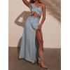image:imageCHARTOU Womens Smocked High Waisted Button Fly Maxi Jean Skirts Lightweight Denim Flowy Long Skirt with SlitBlue
