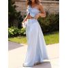 image:imageCHARTOU Womens Smocked High Waisted Button Fly Maxi Jean Skirts Lightweight Denim Flowy Long Skirt with SlitLight Blue