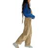 image:imageCHARTOU Y2k Polka Dot Barrel Jeans Overalls for Women Baggy Denim Jumpsuit Cargo Wide Leg Pants with PocketsLight Khaki