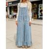 image:imageCHARTOU Y2k Ruffle Hem Pin Striped Denim Overalls for Women Distressed Baggy Crop Wide Leg Jeans JumpsuitsBlue