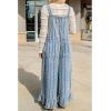 image:imageCHARTOU Y2k Ruffle Hem Pin Striped Denim Overalls for Women Distressed Baggy Crop Wide Leg Jeans JumpsuitsBlue