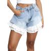 image:imageCHARTOU Women 2025 Loose Denim Shorts Y2k Lace Patchwork High Waist Ruffle Wide Leg Jean Shorts with PocketsBlue