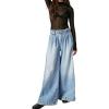 image:imageCHARTOU Women Baggy Denim Cargo Pants Jeans Y2k Wide Leg Pants Casual Oversized High Waisted Culottes with PocketsLight Blue