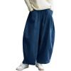image:imageCHARTOU Women Corduroy Barrel Pants Wide Leg Vintage Mid Rise Y2k Baggy Boyfriend PantsBlue