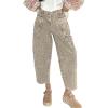 image:imageCHARTOU Women Crop Barrel Jeans Baggy Floral Denim Patchwork Cargo Taper Wide Leg Pants Boyfriend Y2k JeansKhaki