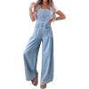 image:imageCHARTOU Women Denim Bib Overall Adjustable Strap Wide Leg Jumpsuit Drawstring Jeans Baggy Pants JoggerBlue