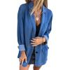 image:imageCHARTOU Women Denim Jean Blazer Jacket 1 Button Long Sleeve Light Denim Jacket Work Casual Spring Jacket with PocketBlue