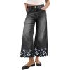 image:imageCHARTOU Women Flare Wide Leg Jeans Baggy Cropped Jeans Floral Embroidery Mid Waist Denim Pants with PocketsBlack