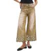 image:imageCHARTOU Women Flare Wide Leg Jeans Baggy Cropped Jeans Floral Embroidery Mid Waist Denim Pants with PocketsKhaki