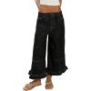 image:imageCHARTOU Women Floral Boho Wide Leg Denim Pants Back Elastic Waist Ruffle Hem Baggy Casual Cropped JeansBlack