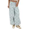 image:imageCHARTOU Women Floral Lotus Tube Jeans Baggy Pinstripe Y2k Jeans Barrel Embroidery Denim Wide Leg PantsBlue
