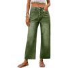 image:imageCHARTOU Women High Waist Wide Leg Jeans Button Down Washed Denim Cropped Straight Pants with PocketsGreen