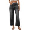 image:imageCHARTOU Women High Waist Wide Leg Jeans Button Down Washed Denim Cropped Straight Pants with PocketsGrey