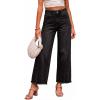 image:imageCHARTOU Women High Waisted Wide Leg Jeans Casual Stretchy Raw Hem Cropped Denim PantsBlack