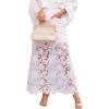 image:imageCHARTOU Women Lace Eyelet Patchwork Jean Skirt Boho Floral Mesh Sheer Long Denim Skirt with PocketsWhite