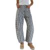 image:imageCHARTOU Women Plaid Gingham Barrel Pants Baggy Crop Wide Leg Pants Y2k Casual Cotton Trousers with PocketsBlack