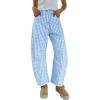 image:imageCHARTOU Women Plaid Gingham Barrel Pants Baggy Crop Wide Leg Pants Y2k Casual Cotton Trousers with PocketsBlue