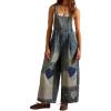 image:imageCHARTOU Women Plaid Heart Patchwork Wide Leg Denim Overall Adjustable Straps Frayed Boho Baggy Jean JumpsuitBlue
