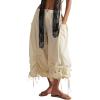 image:imageCHARTOU Women Ruffle Cropped Jeans Cargo Exaggerated Wide Leg Jeans Baggy Drawstring Culotte Denim PantsBeige