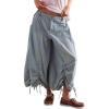 image:imageCHARTOU Women Ruffle Cropped Jeans Cargo Exaggerated Wide Leg Jeans Baggy Drawstring Culotte Denim PantsLight Blue