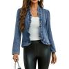 image:imageCHARTOU Women Ruffle Peplum Jean Crop Jacket Coat Fall Spring Lightweight Open Front Long Sleeve OutwearBlue