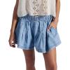 image:imageCHARTOU Women Summer Y2k Pleated Flare Jean Shorts Denim Lightweight Elastic Waist Bow Tie Croquet ShortsLight Blue