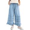 image:imageCHARTOU Women Tiered Ruffle Wide Leg Denim Pants Drawstring Elastic High Waisted Frayed Boho Jeans with PocketsLight Blue