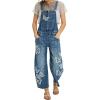 image:imageCHARTOU Women Y2k Butterfly Embroidered Denim Overalls Cropped Baggy Barrel Jeans Adjustable Bib Wide Leg JumpsuitsBlue