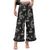 image:imageCHARTOU Women Y2k Crop Ruffle Hem Wide Leg Jeans Baggy Floral Print Patchwork Ankle Denim Pants with PocketsBlack