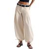 image:imageCHARTOU Women Y2k Lotus Jeans Tie Balloon Wide Leg Denim Pants Mid Waist Cargo Baggy Jeans SweatpantsBeige