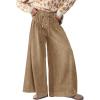 image:imageCHARTOU Womens Baggy Wide Leg Denim Pants Drawstring Midi Waisted Flare Jeans Ruffle Pleated Button JeansKhaki