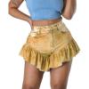 image:imageCHARTOU Womens Sexy High Waist Ruffled Flare Bottom Flowy Denim Jeans Mini ShortsYellow