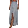 image:imageCHARTOU Womens Smocked High Waisted Button Fly Maxi Jean Skirts Lightweight Denim Flowy Long Skirt with SlitBlue
