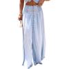 image:imageCHARTOU Womens Smocked High Waisted Button Fly Maxi Jean Skirts Lightweight Denim Flowy Long Skirt with SlitLight Blue