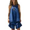 image:imageCHARTOU Womens Summer Jean Denim Shorts Sets 2 Piece Outfits Loose Sleeveless Vest Matching SetsBlue