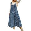 image:imageCHARTOU Y2k Ruffle Hem Pin Striped Denim Overalls for Women Distressed Baggy Crop Wide Leg Jeans JumpsuitsDark Blue