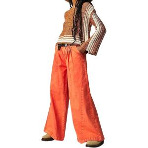 image:imageCHARTOU Women Baggy Denim Cargo Pants Jeans Y2k Wide Leg Pants Casual Oversized High Waisted Culottes with PocketsOrange