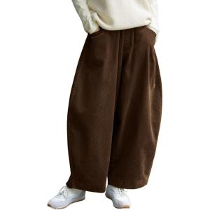image:imageCHARTOU Women Corduroy Barrel Pants Wide Leg Vintage Mid Rise Y2k Baggy Boyfriend PantsBrown